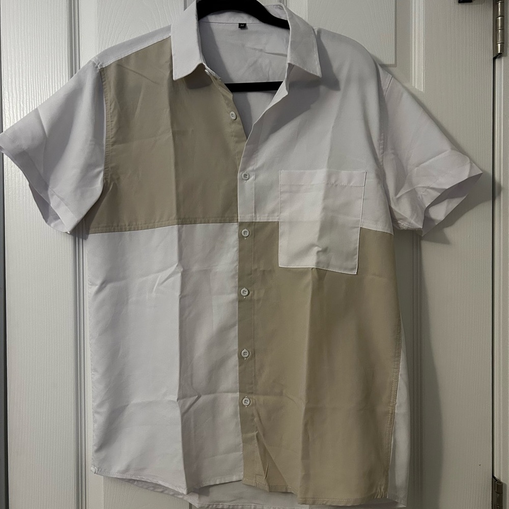 SHEIN Men's Casual Color Block Shirt - White and Tan